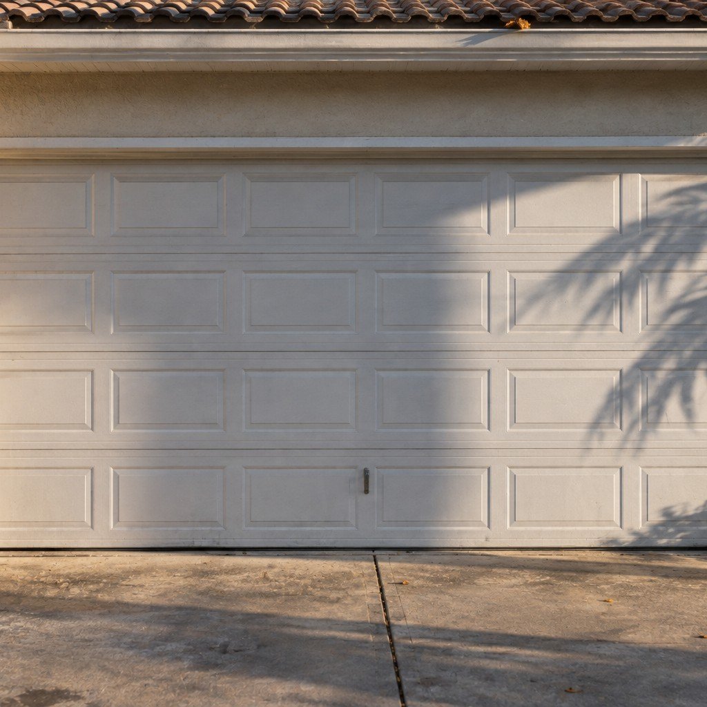 Completed white sectional door on a single-storey Miami Beach house