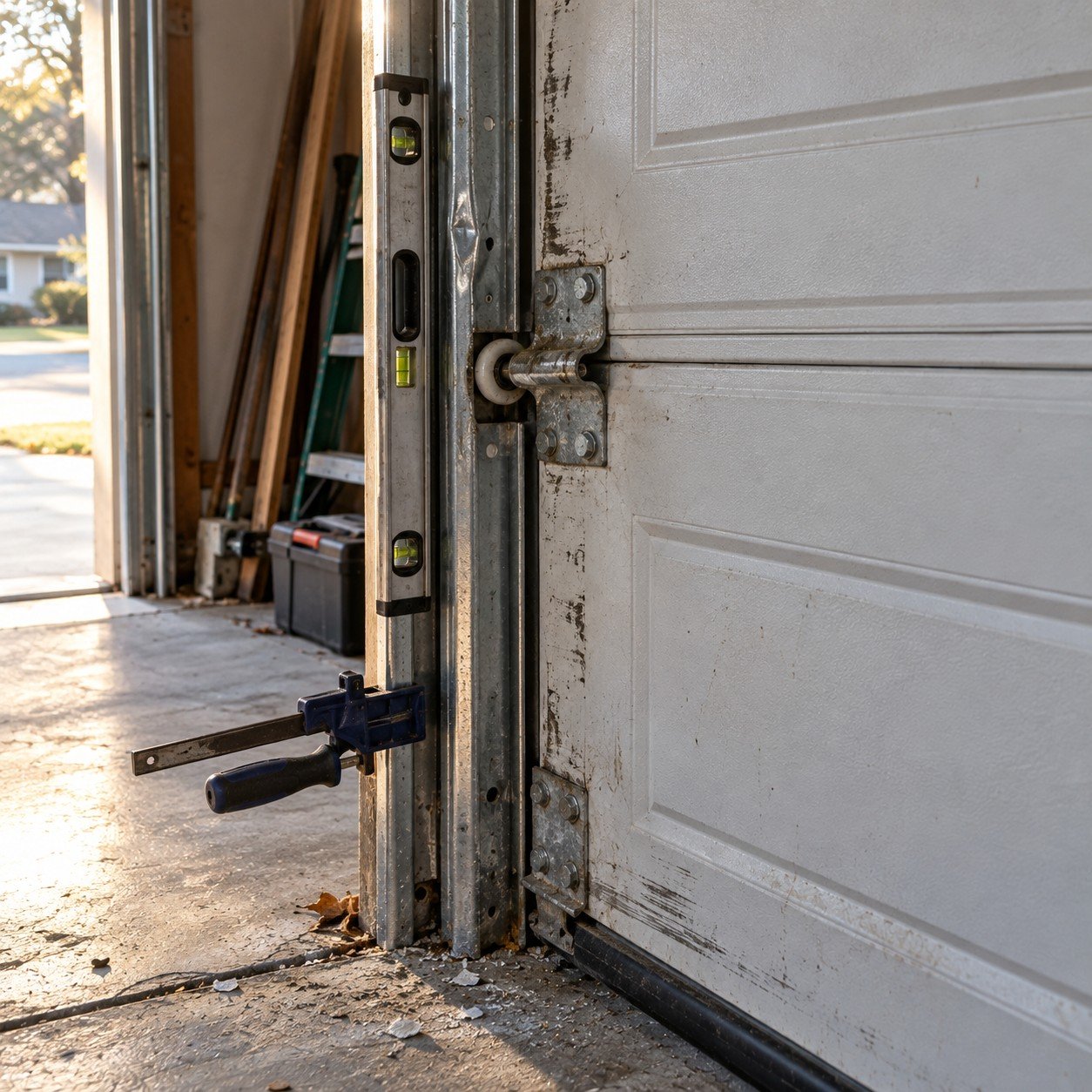 Door brought back onto its track during a realignment