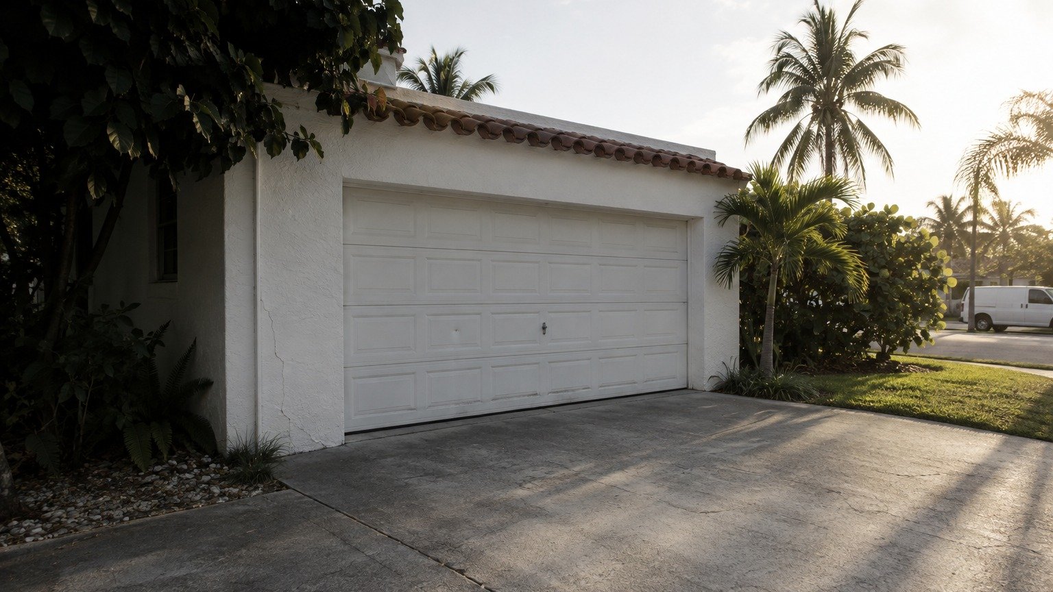 Service technician working on a residential exterior in Miami Beach