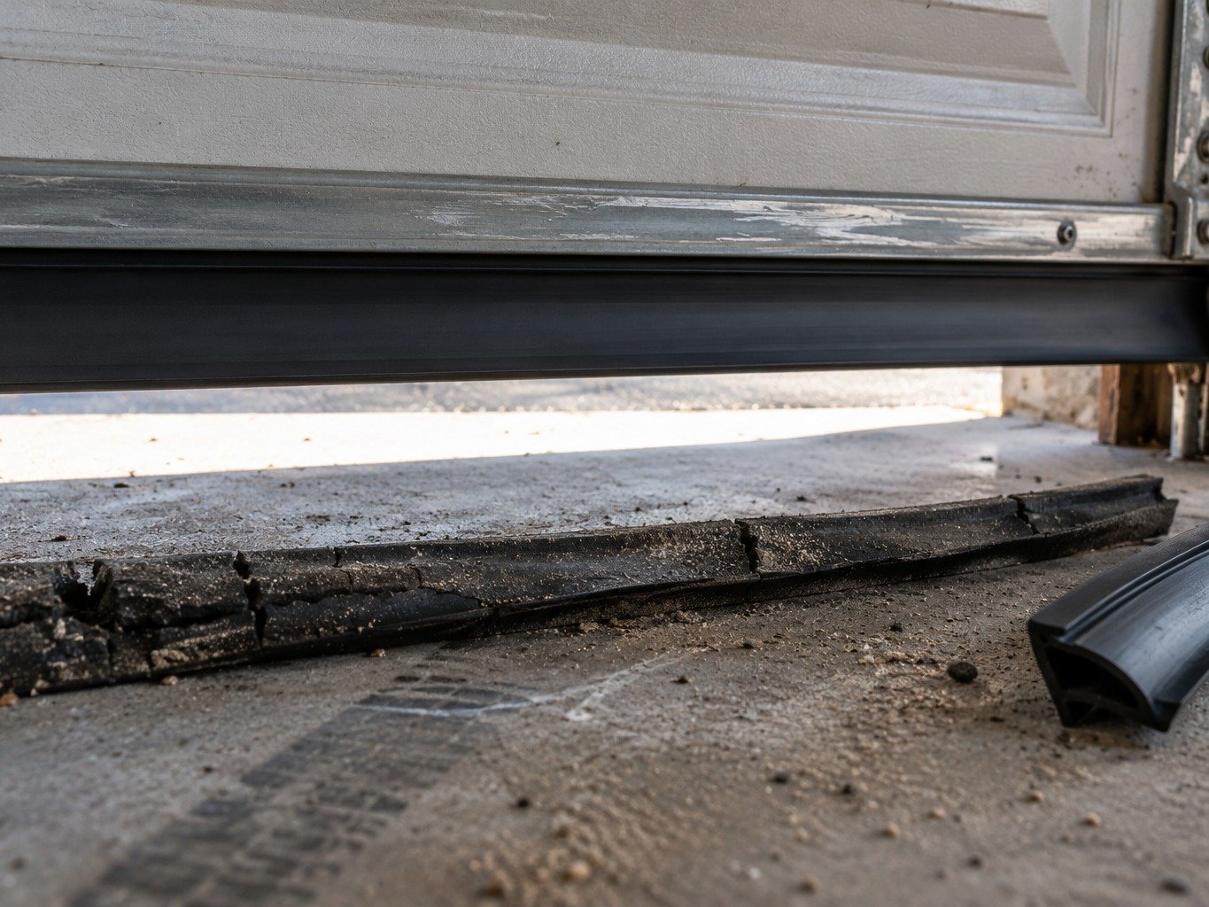 Weather seal being fitted to the bottom of a garage door